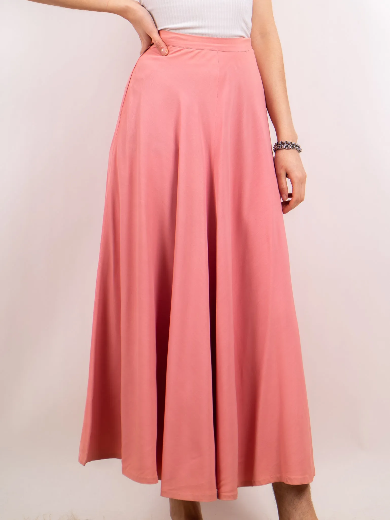 1940's Dusty Rose Pink Rayon Maxi Skirt