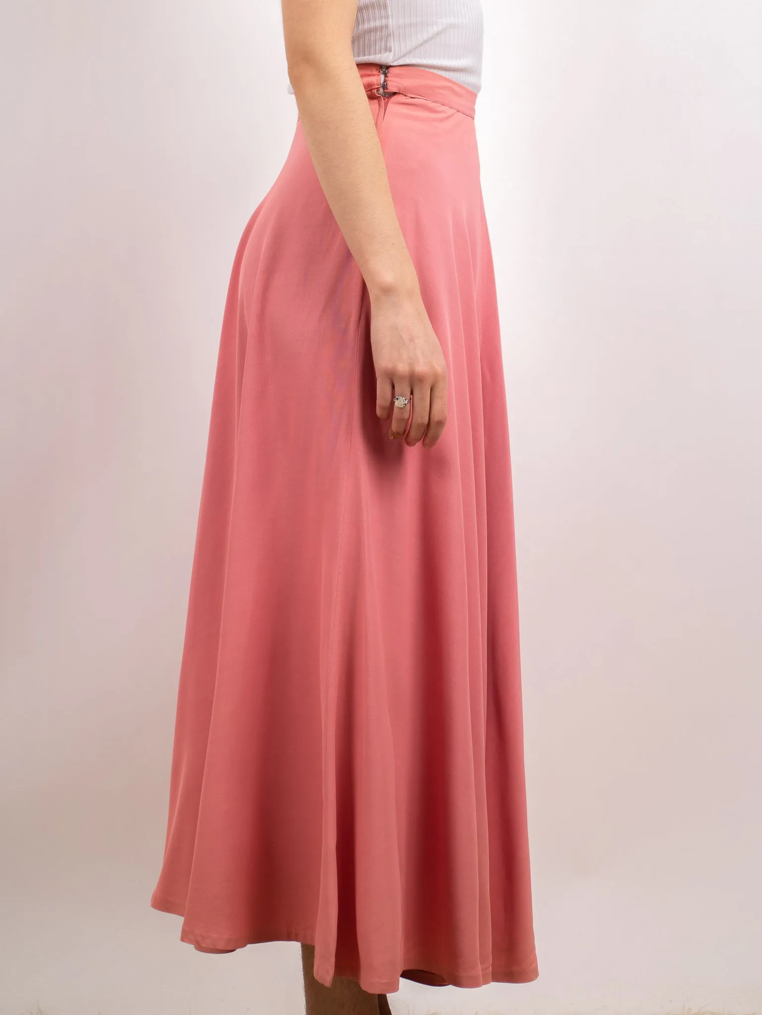 1940's Dusty Rose Pink Rayon Maxi Skirt