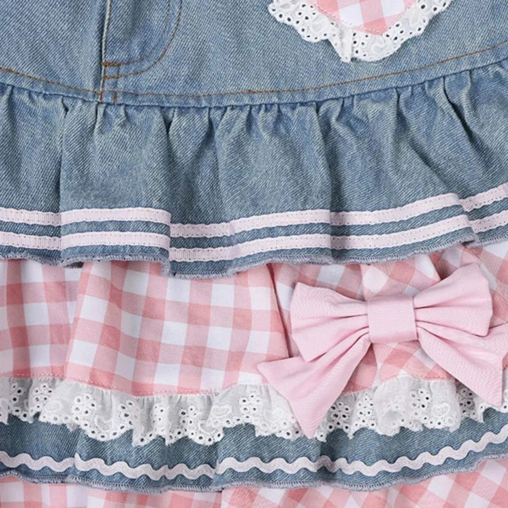 Aiertu Preppy Style Lolita Kawaii Skirts Japanese Sweet Mini Women Harajuku Cute Ball Gown Denim Skater Y2K High Waist Lace Cake Skirts