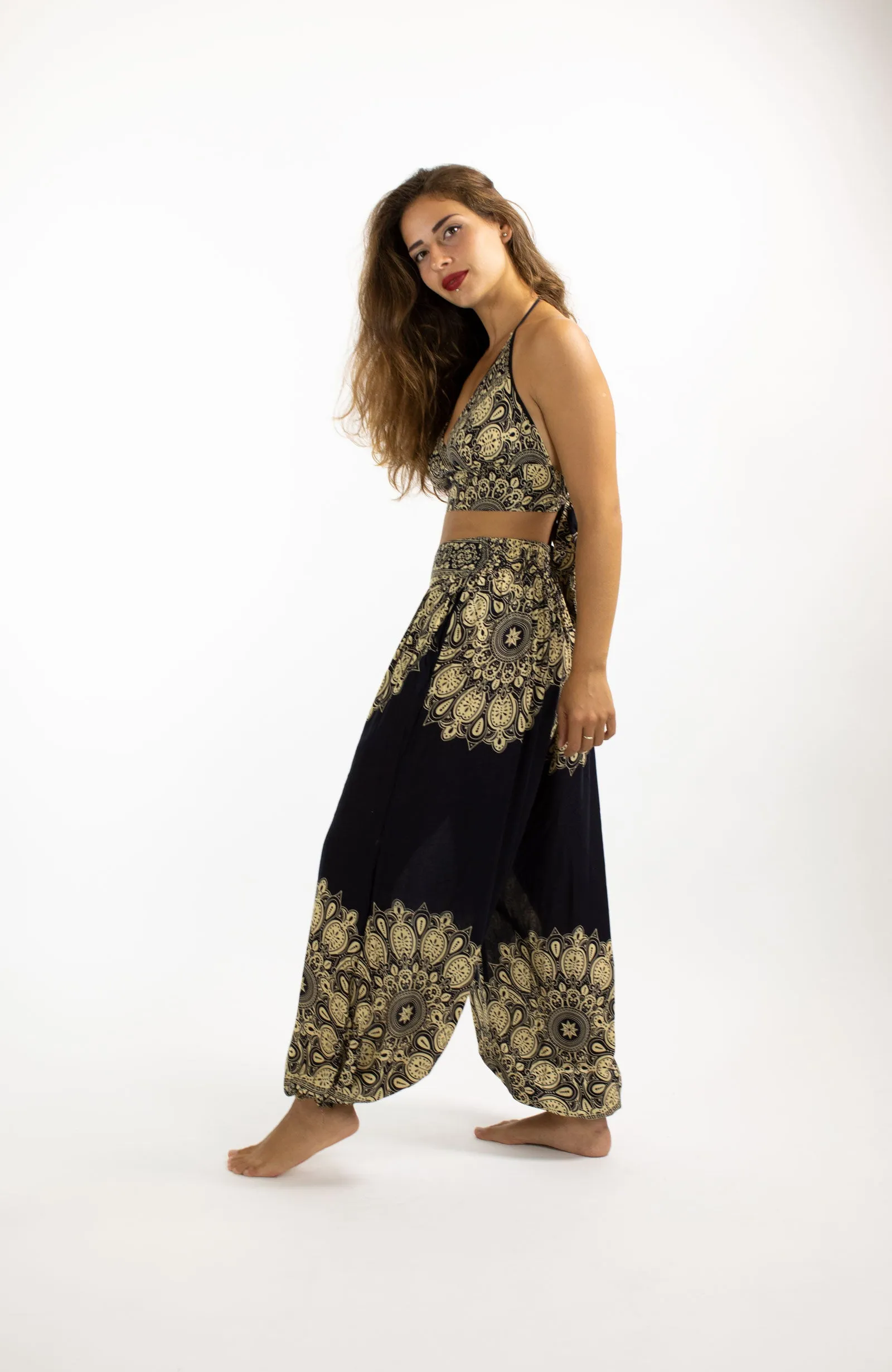 ALADDIN BAROQUE PRINT HAREM HIGH CROTCH PANTS BLACK