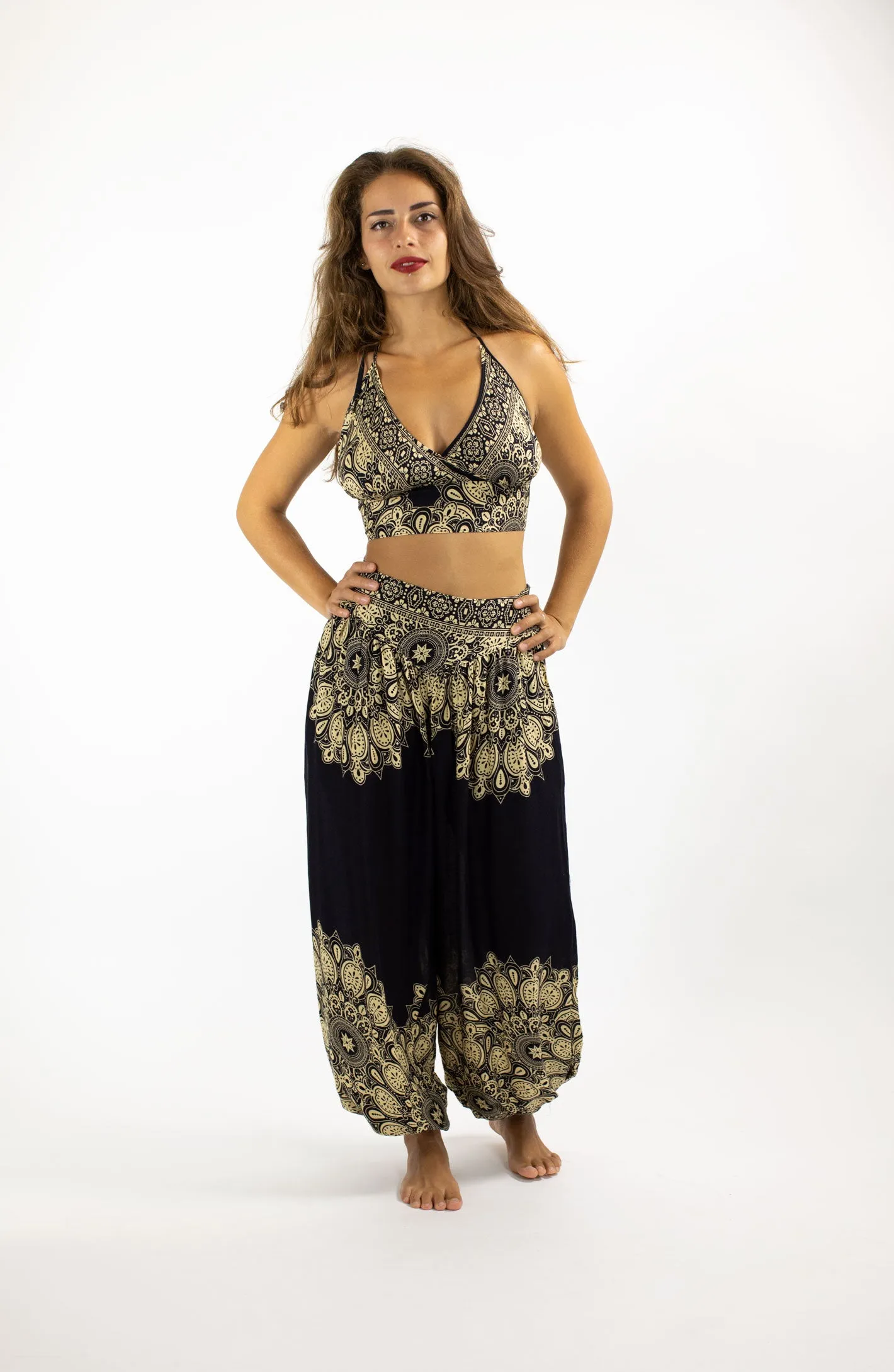 ALADDIN BAROQUE PRINT HAREM HIGH CROTCH PANTS BLACK