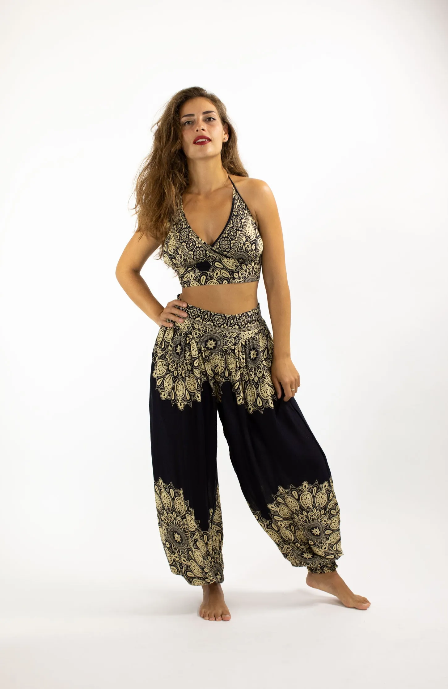 ALADDIN BAROQUE PRINT HAREM HIGH CROTCH PANTS BLACK