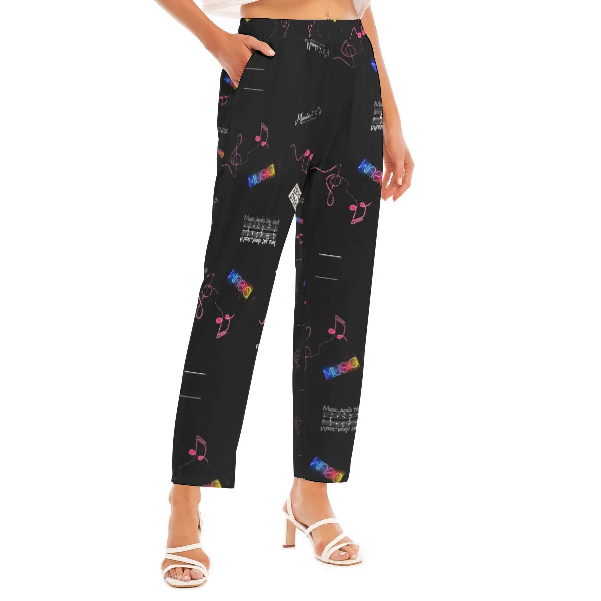 All-Over Print Women's Loose Straight-leg Pants music lovers