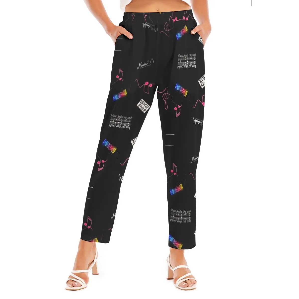 All-Over Print Women's Loose Straight-leg Pants music lovers