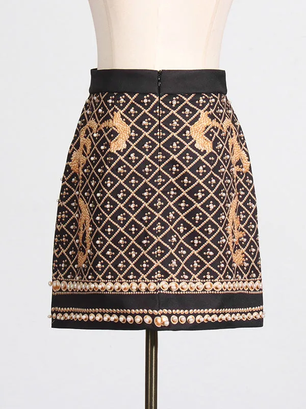 Beaded Zipper A-Line High Waisted Skirts Bottoms