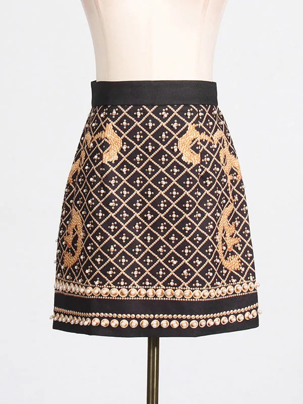 Beaded Zipper A-Line High Waisted Skirts Bottoms