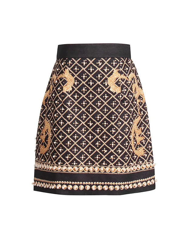 Beaded Zipper A-Line High Waisted Skirts Bottoms