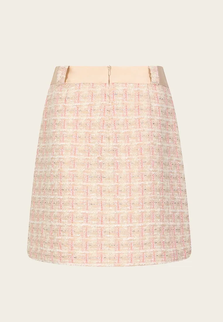 Beige Pink Tweed A-line Skirt