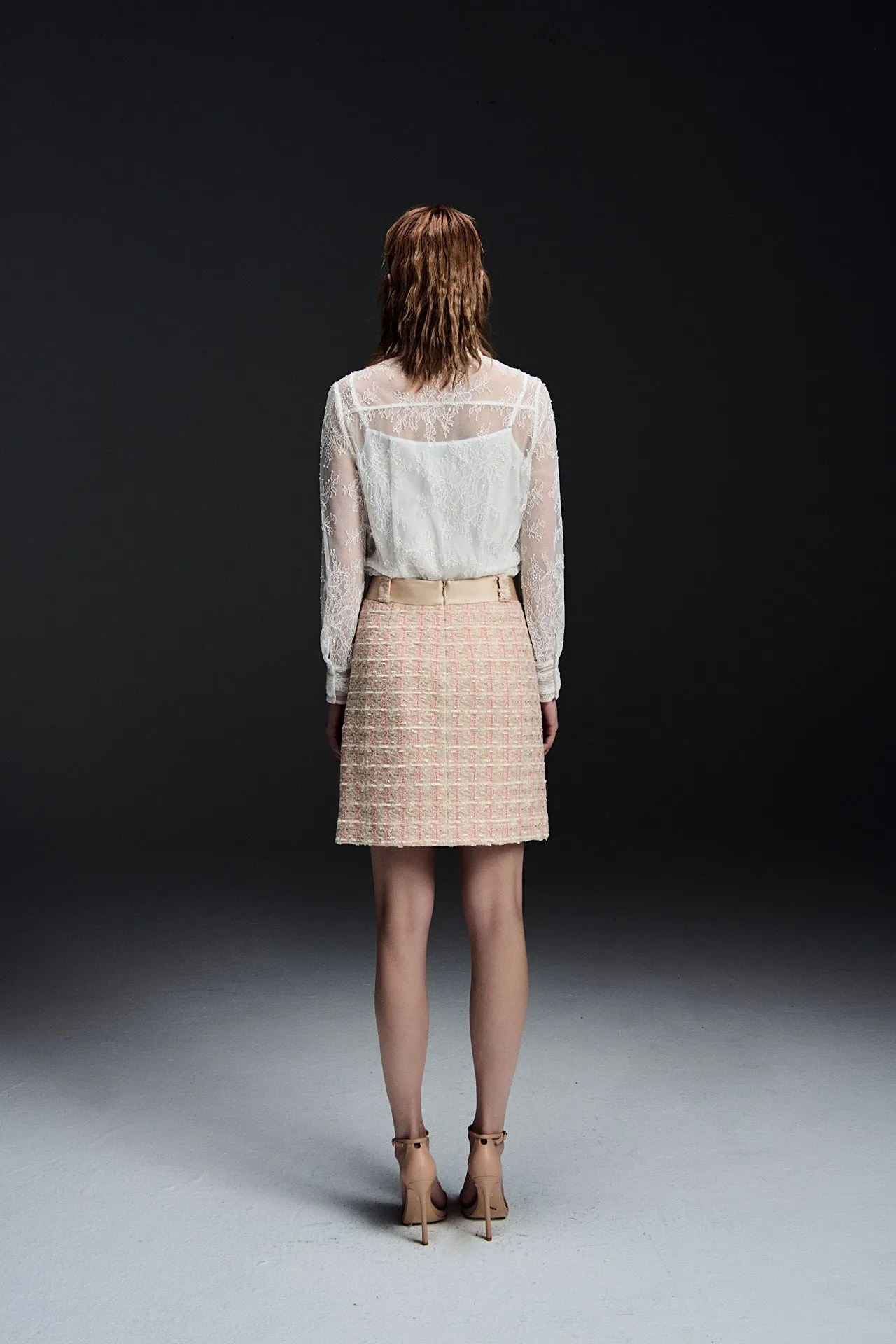 Beige Pink Tweed A-line Skirt