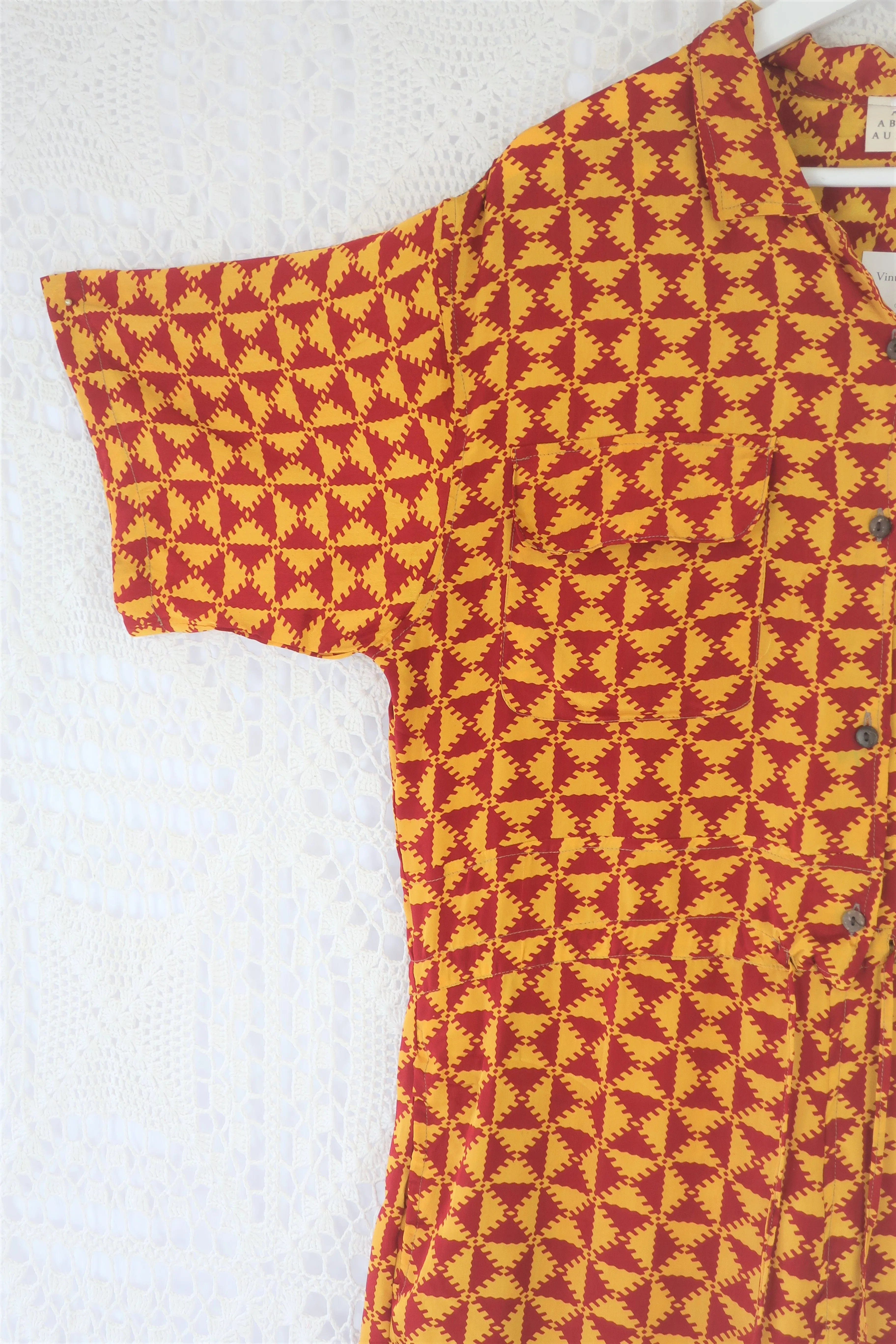 Billie Jumpsuit - Vintage Indian Sari - Canary & Crimson Checkered Tile - XL