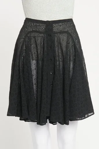 Black Broderie Anglaise Semi Sheer Preowned Skater Skirt