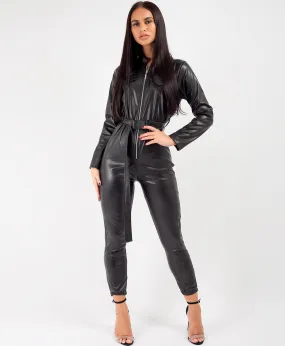 Black PU Faux Leather Utility Belt Bolier Suit