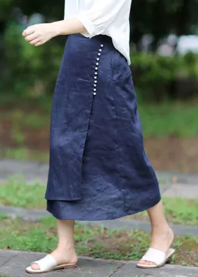 Blue A Line Skirts button asymmetrical design elastic waist Spring