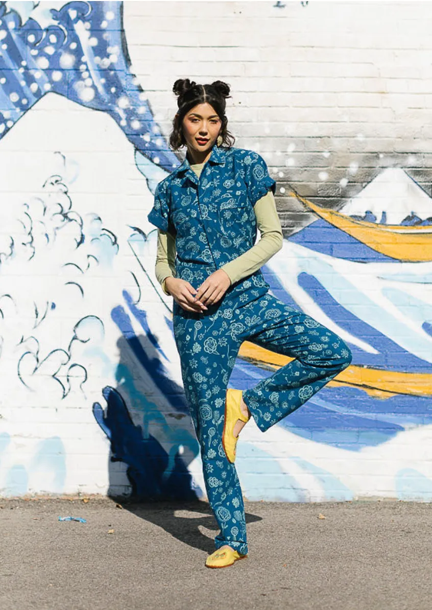 Blue Floral Jumpsuit | Printed jumpsuit | Boiler-suit | Romper | Batik