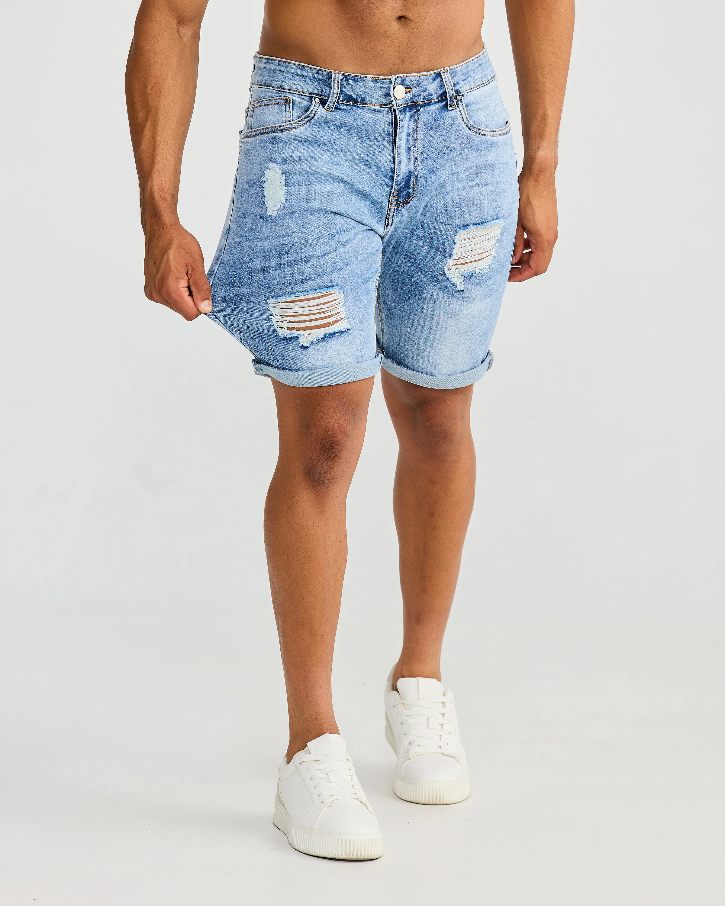 Blue Ripped Denim Shorts