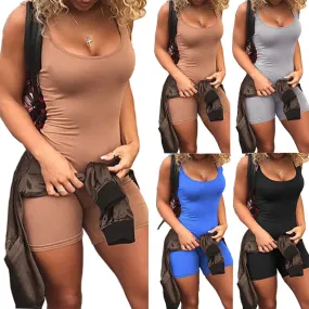 Bodycon Jumpsuits Rompers Women Ladies Slim Playsuit Summer Fitness Workout Short Trousers Sleeveless Clubwear Pants