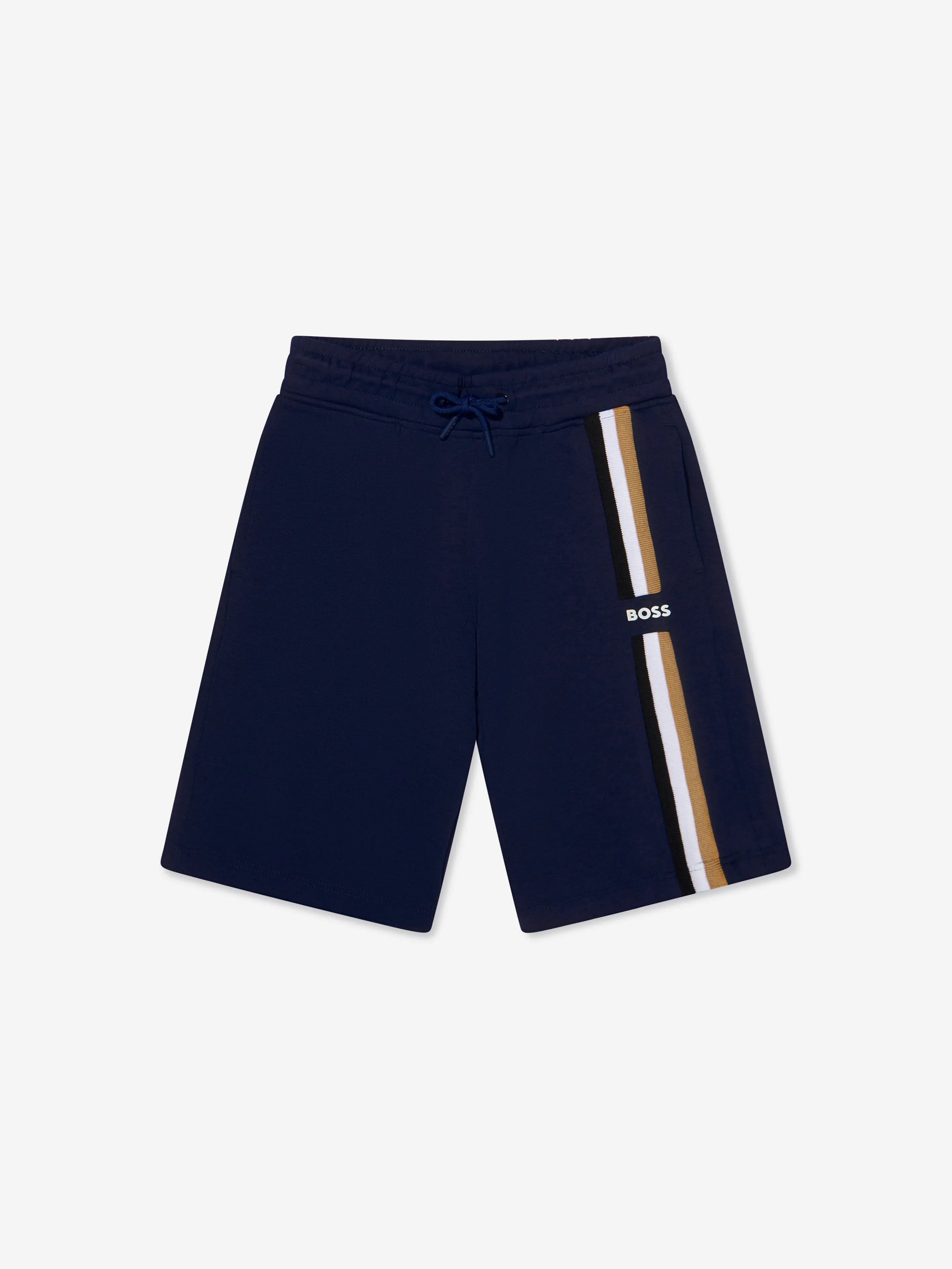 BOSS Boys Logo Stripe Bermuda Shorts In Navy