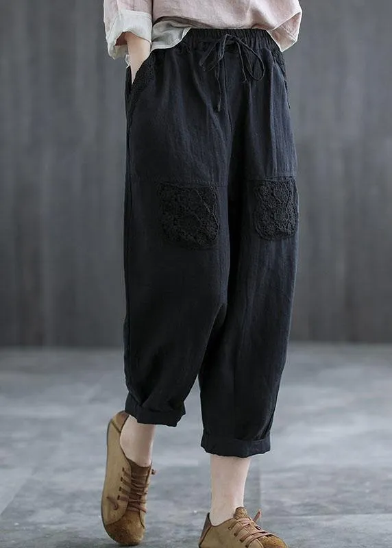 Boutique Mulberry Embroideried Harem Crop Summer Linen Harem Pants