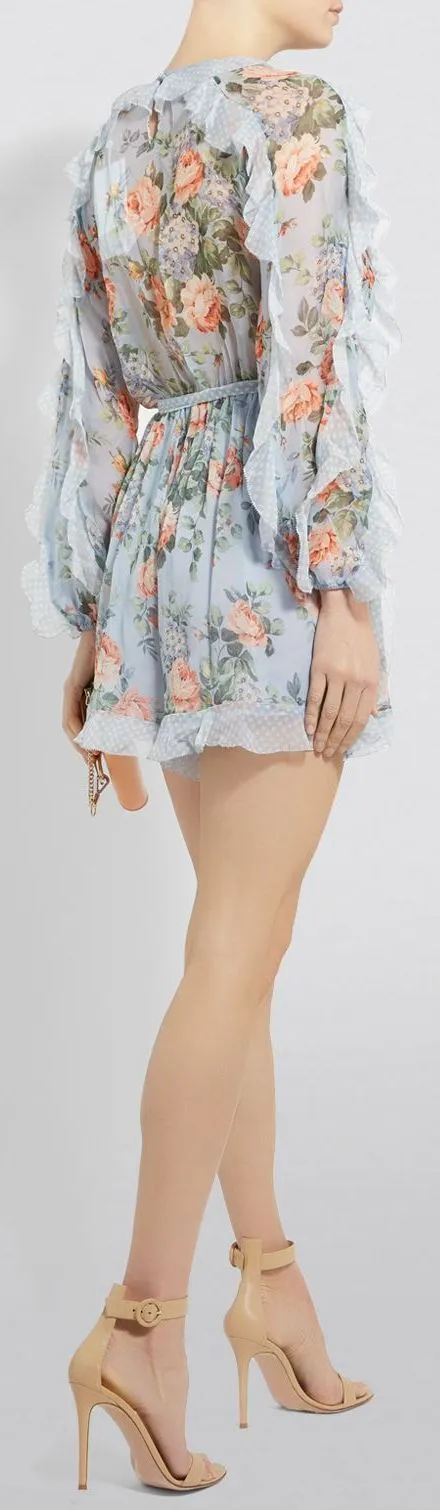 'Bowie' Frill Playsuit, Light Blue