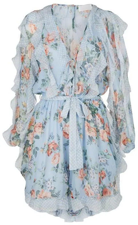 'Bowie' Frill Playsuit, Light Blue