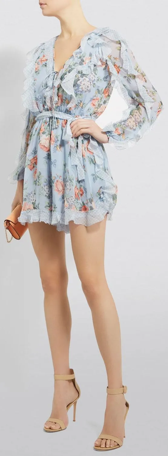 'Bowie' Frill Playsuit, Light Blue