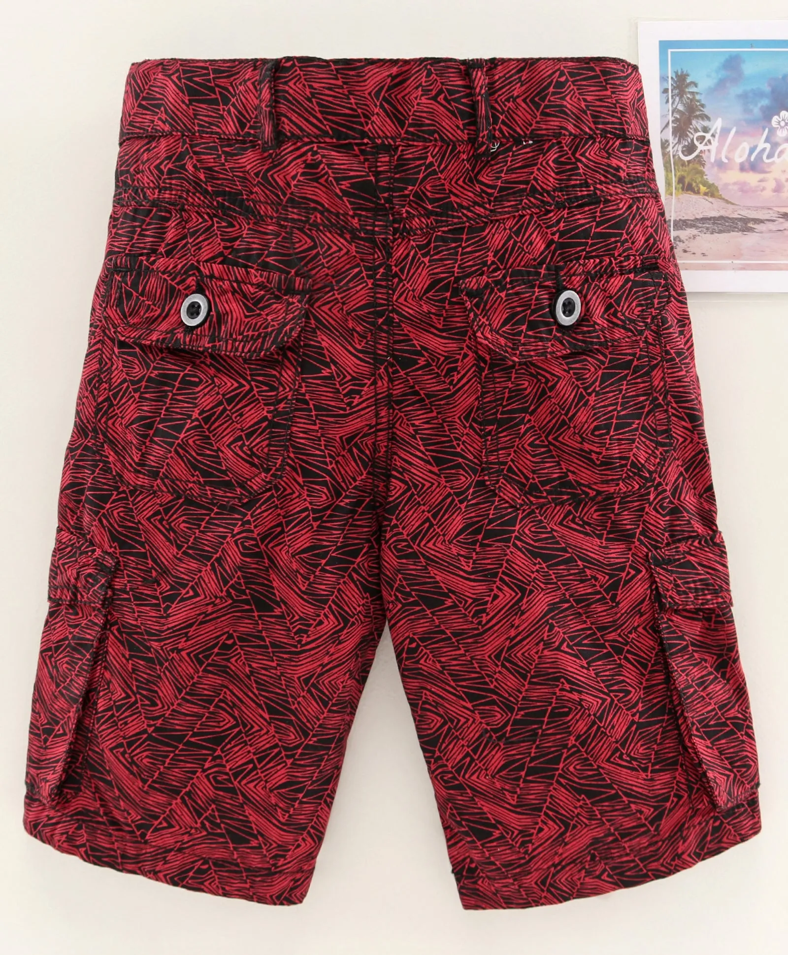 Boys Printed Poplin Knee Length Cargo Shorts