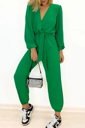 Casual Simplicity Solid Frenulum V Neck Regular Jumpsuits