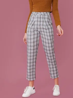 Checked Plaid Straight Leg Pants