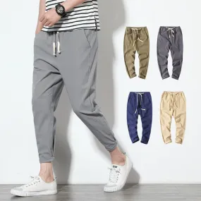 Cotton Joggers Men Solid Men's Harem Pants 2020 Summer Fitness Casual Ankle-Length Mens  Trousers Streetwear Slim Male Pants