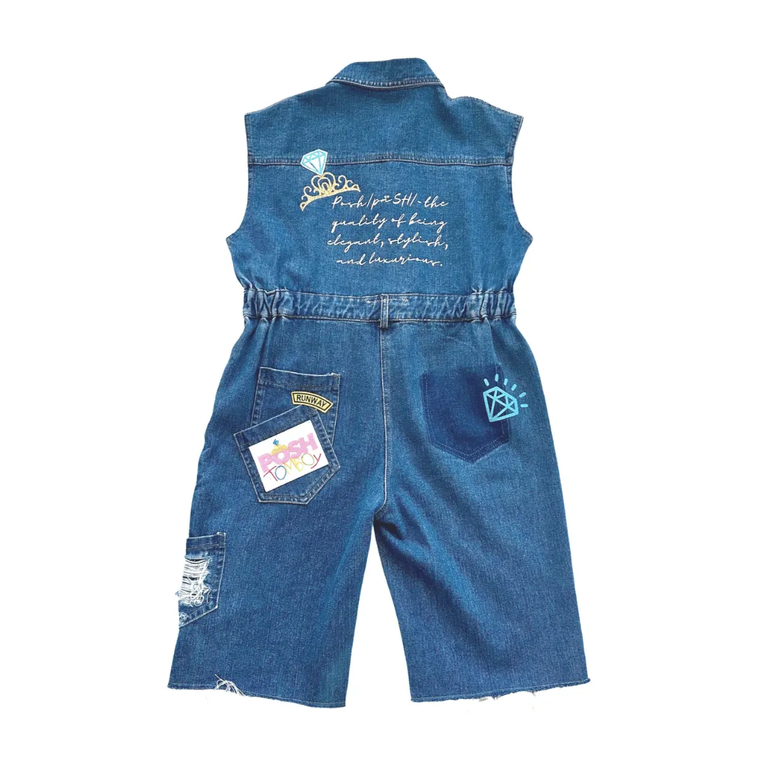 Creative Expression Sleeveless Denim Boilersuit