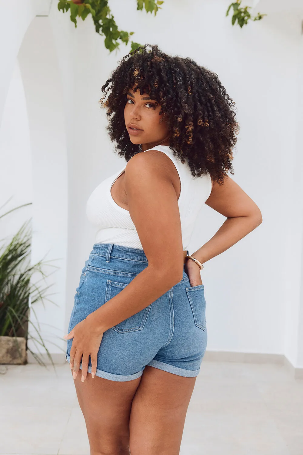 Curve Denim Shorts - Mid Blue