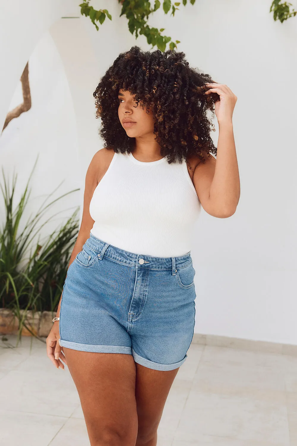 Curve Denim Shorts - Mid Blue