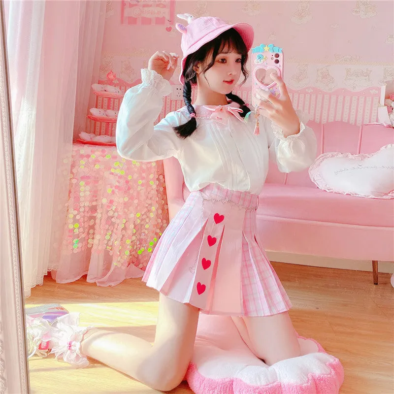 Cute, Fun, and Flirty: The Pink Heart Harajuku Plaid Women Schoolgirl Cosplay Mini Skirt