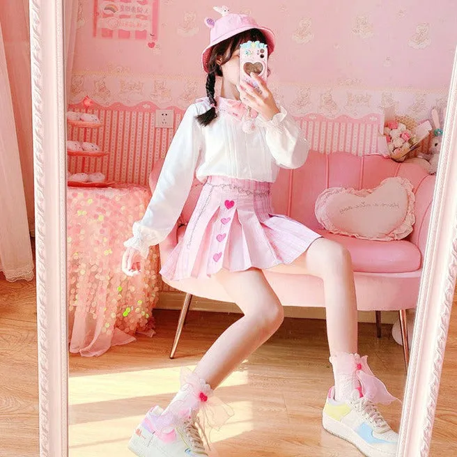 Cute, Fun, and Flirty: The Pink Heart Harajuku Plaid Women Schoolgirl Cosplay Mini Skirt