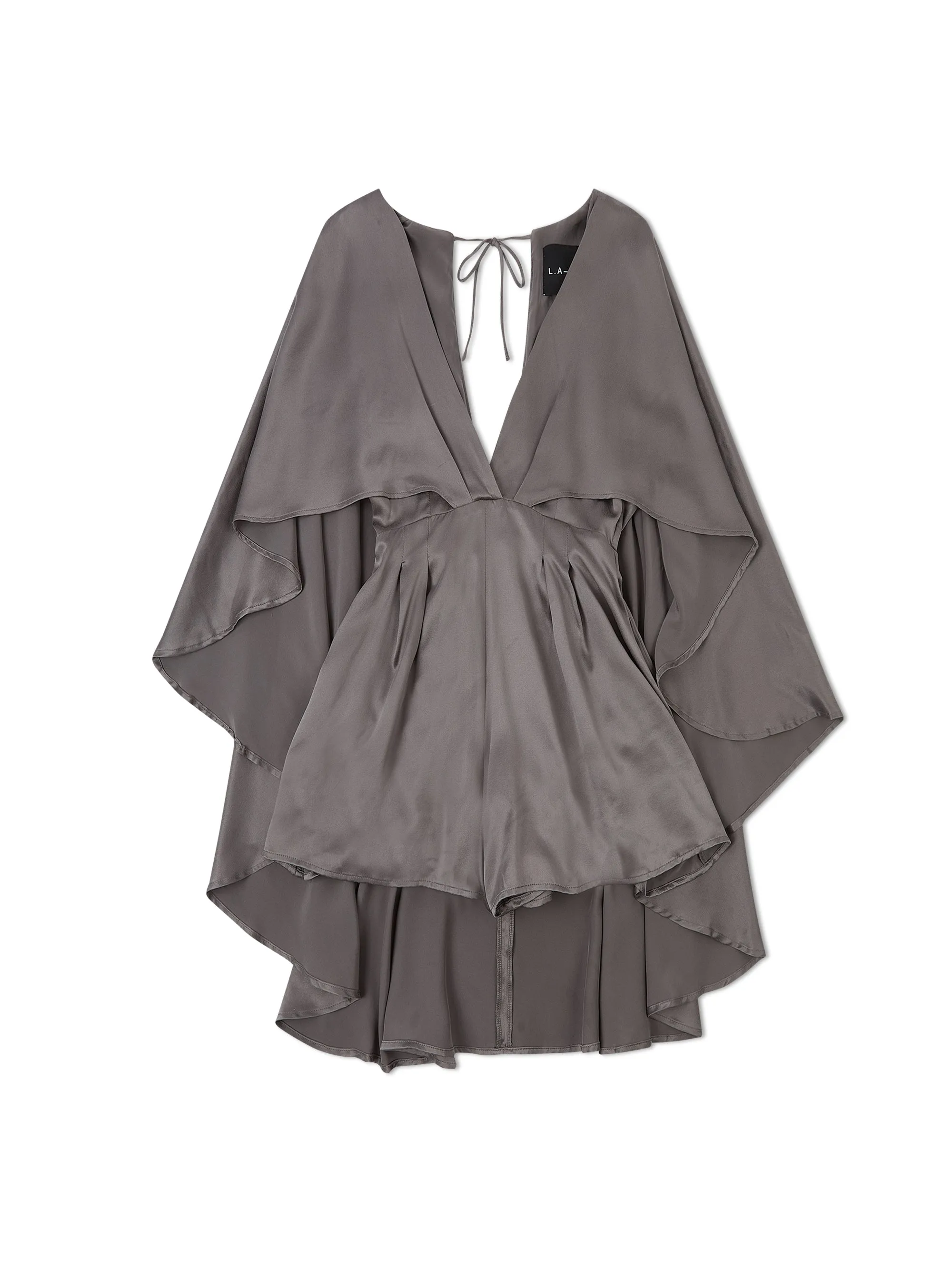 'DAHLIA' SILK CAPE BACK PLUNGE PLAYSUIT GREY