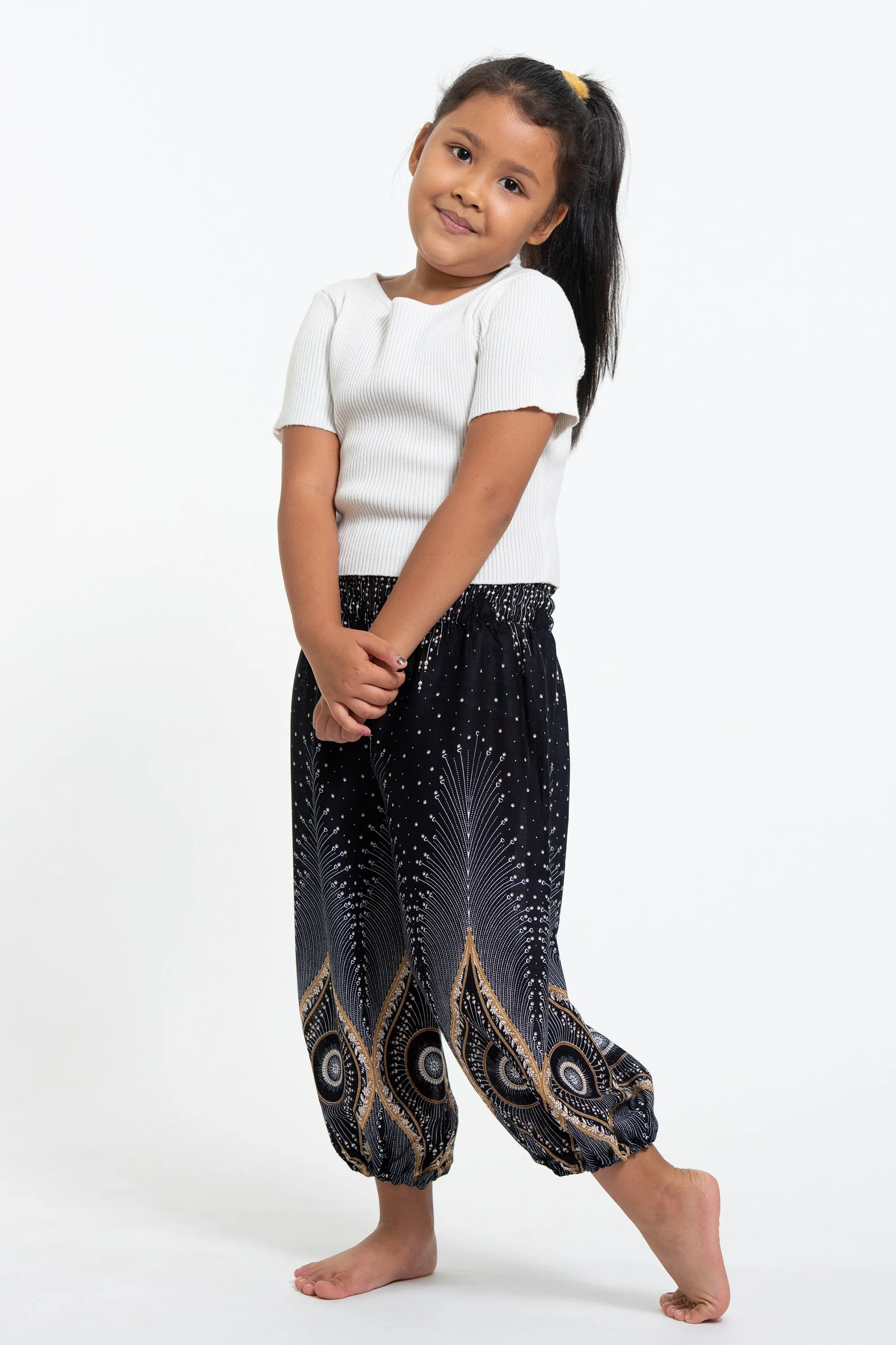 Diamond Peacock Kids Harem Pants in Black