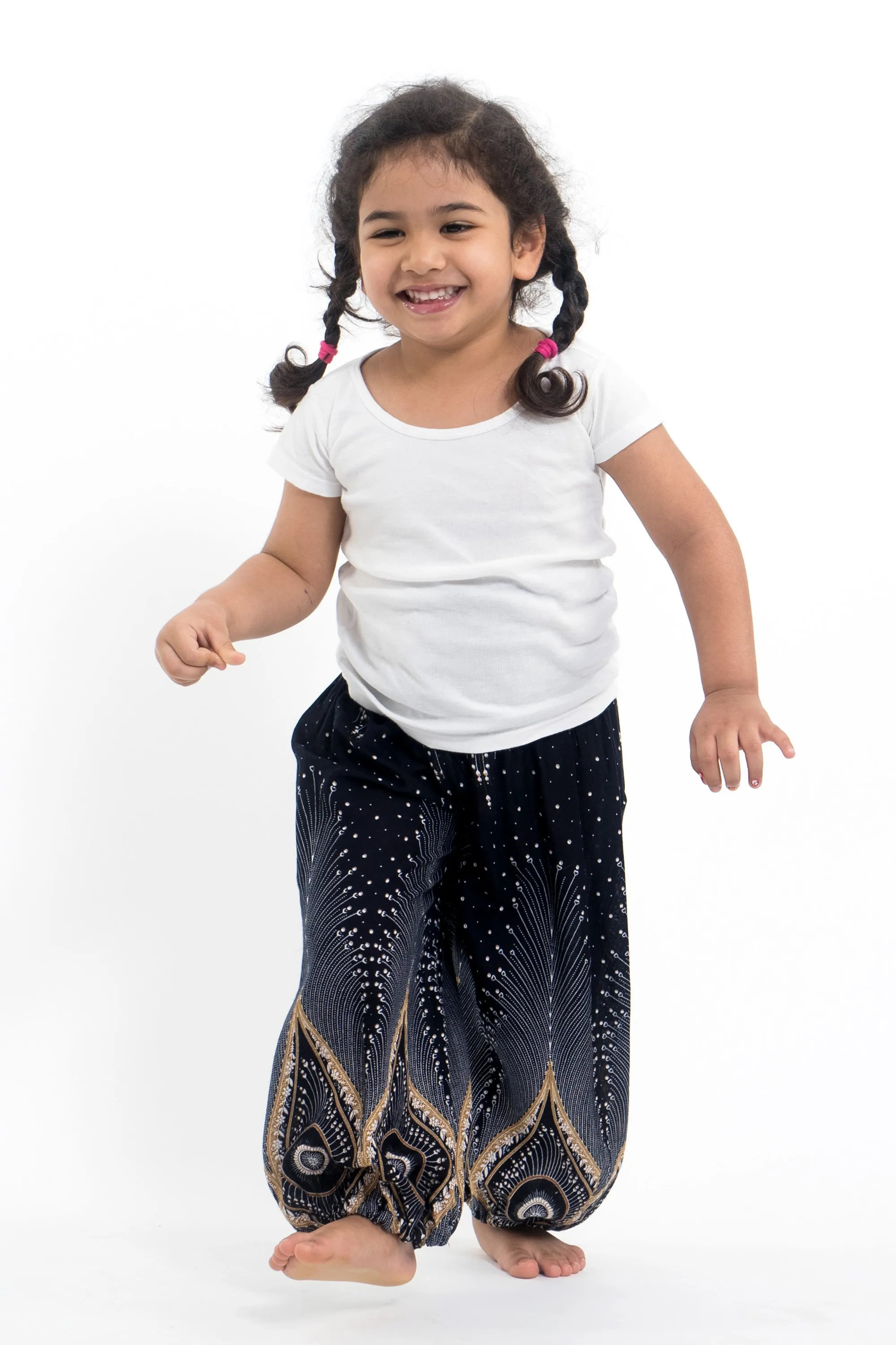 Diamond Peacock Kids Harem Pants in Black