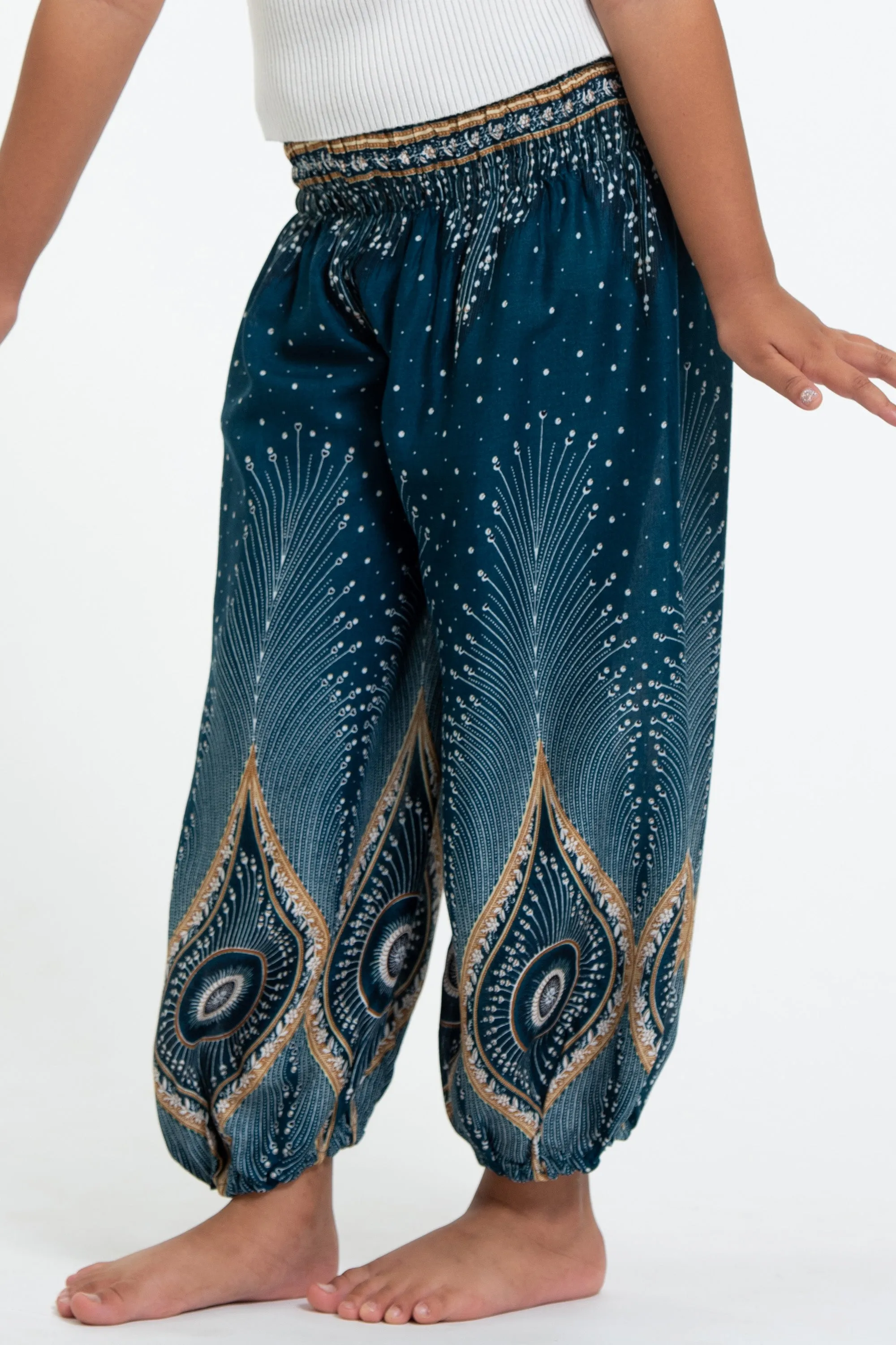 Diamond Peacock Kids Harem Pants in Turquoise