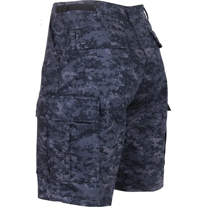 Digital Midnight Blue Camouflage - Military Cargo BDU Shorts (Polyester/Cotton Twill)