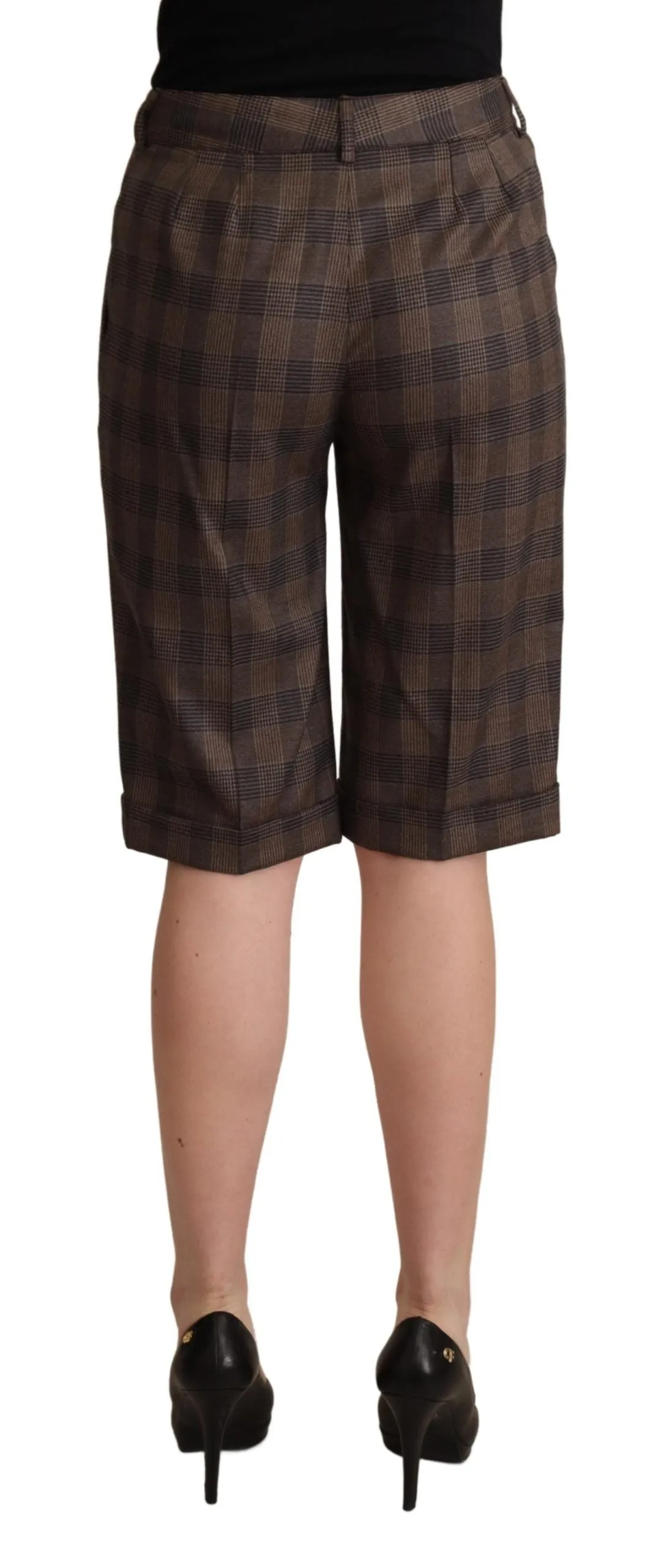 Dolce & Gabbana Brown Checkered Wool Bermuda Mid Waist Shorts