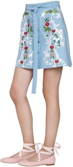 Embroidered Cotton Mini Skirt