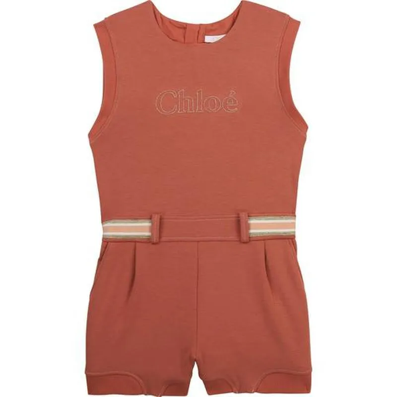 Girls Peach Cotton Playsuit