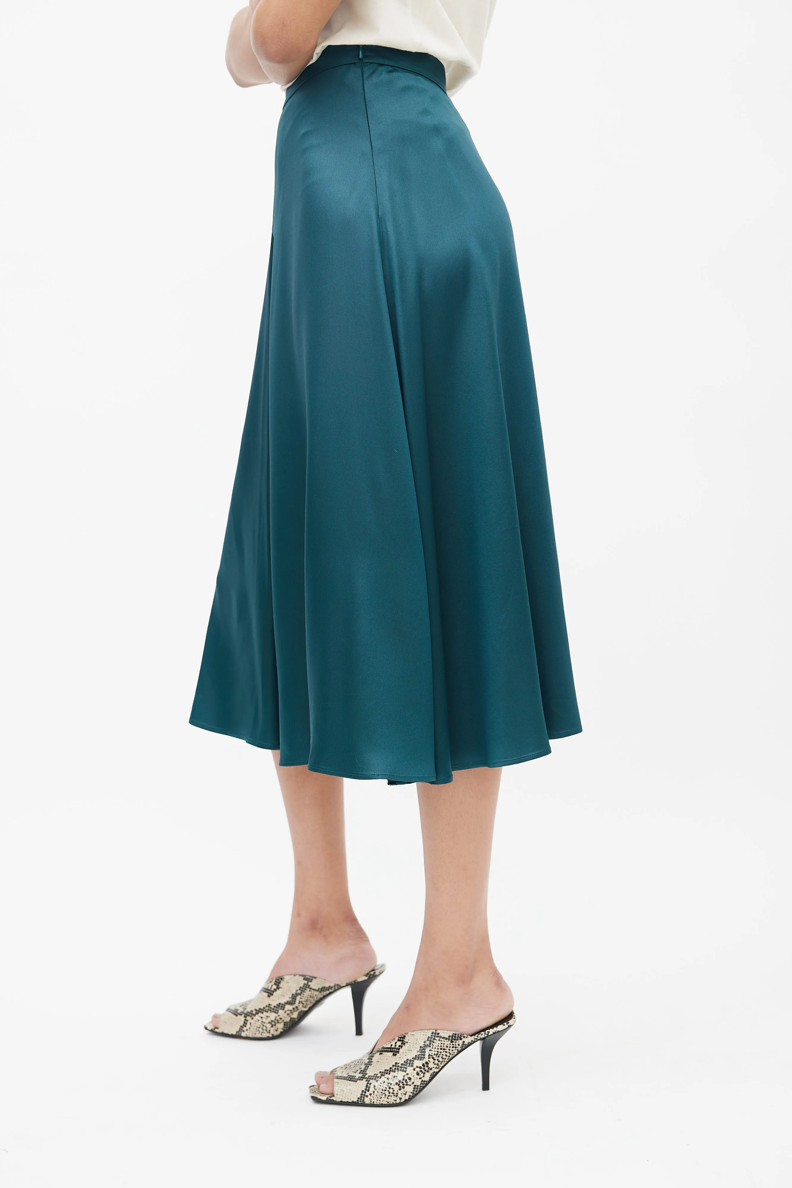 Green Satin A-Line Skirt