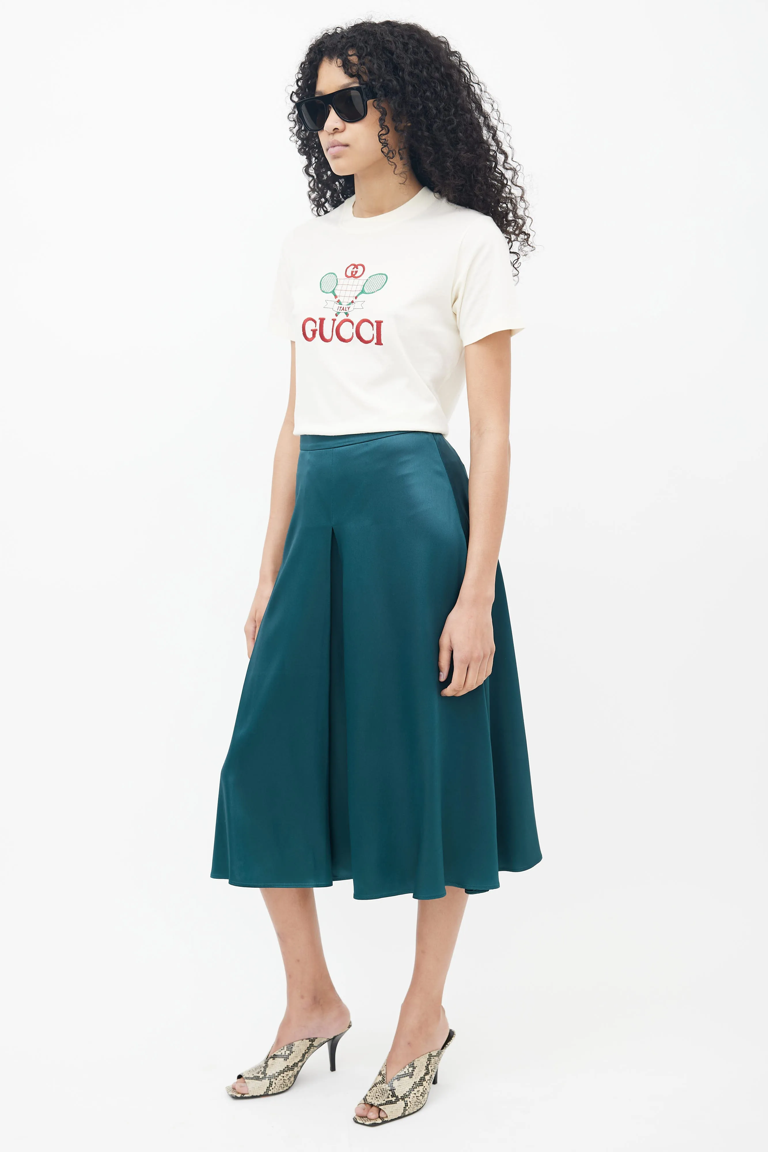 Green Satin A-Line Skirt