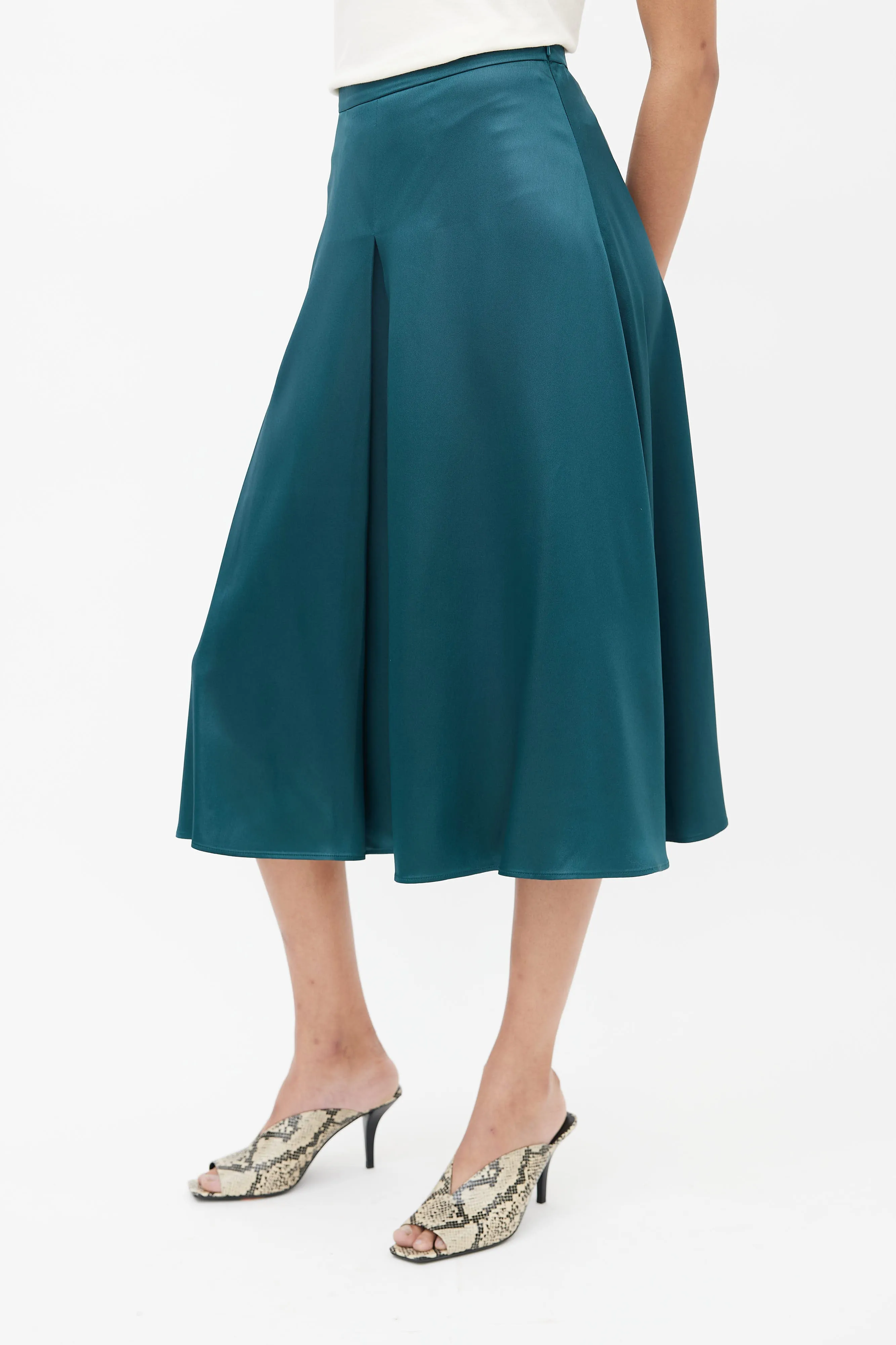 Green Satin A-Line Skirt