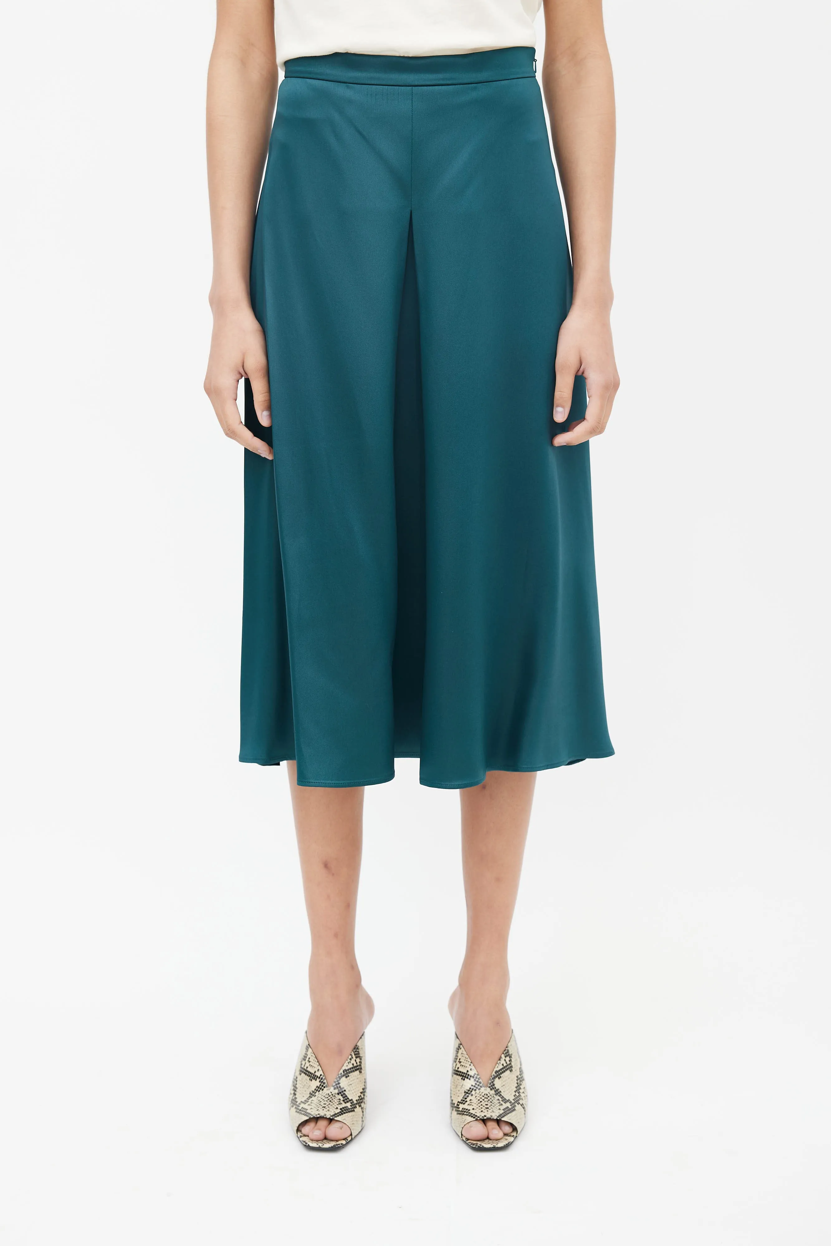 Green Satin A-Line Skirt