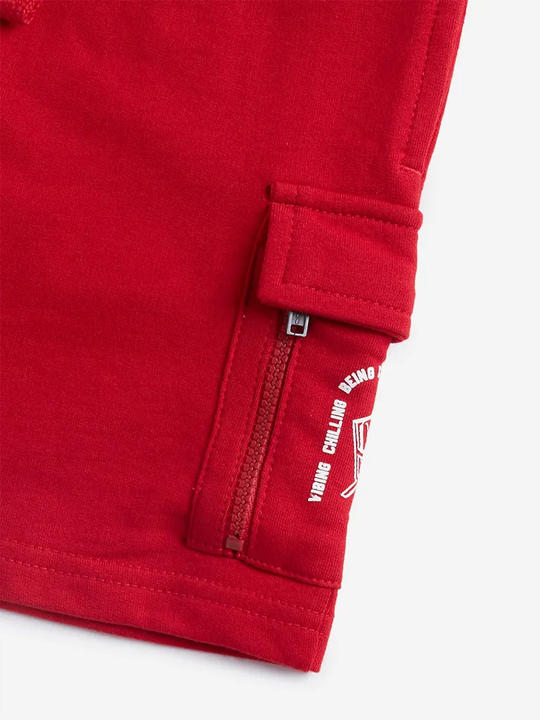 HOP Kids Red Cargo-Style Mid Rise Shorts