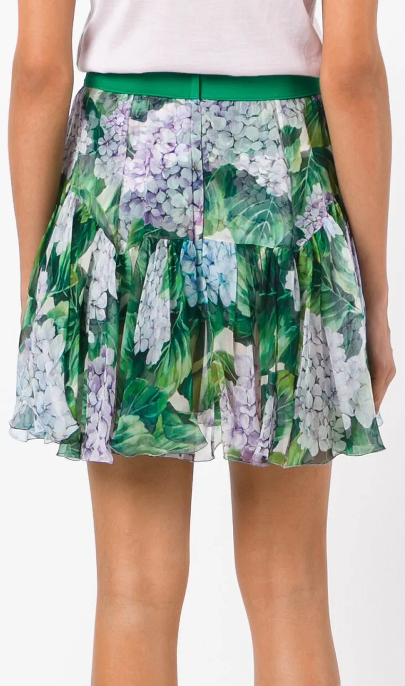 Hydrangea Printed Pleated Silk Skirt