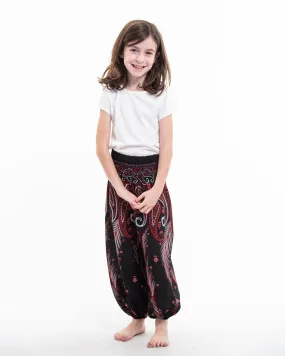 Kids Paisley Feathers Harem  Pants in Black