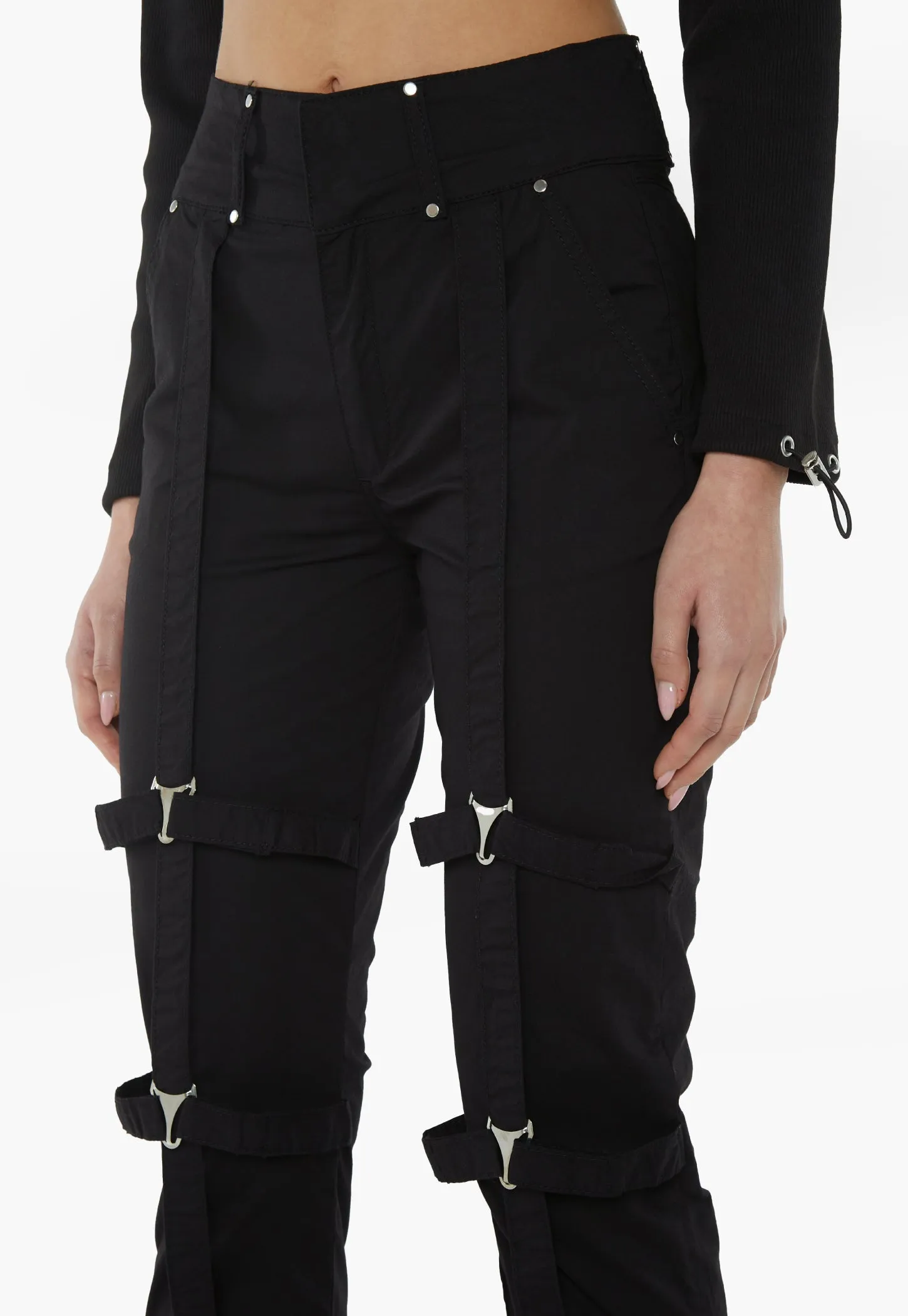 Leg Strap Detailed Trousers - Black